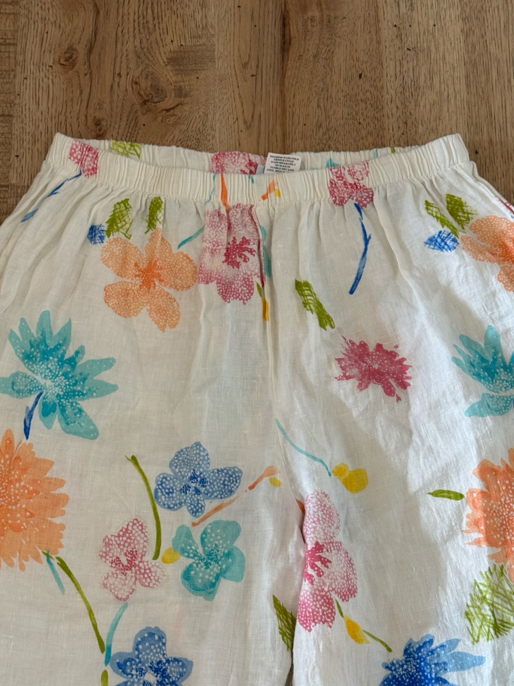 Hot Cotton Floral Linen Pants 2X Wide Leg Elastic Waist - Picture 3 of 6